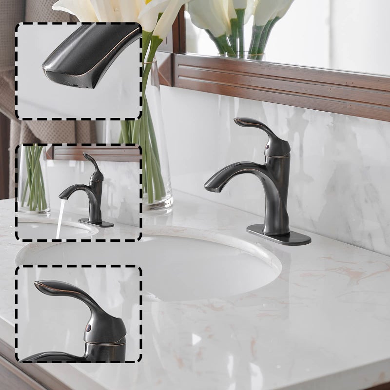 BWE Bathroom Sink Faucet with Drain Assembly with Overflow and Supply Line Single Handle Oil Rubbed Bronze Single Hole Lavatory Basin Mix Tap - Image 3